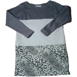 Ellison Leopard Mini Dress Long Sleeve Block Color Pockets Size M